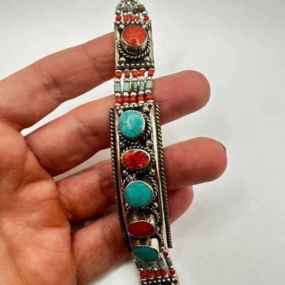Absolutely amazing southwest style, silver plated and composite stone bracelet! - Picture 7 of 11